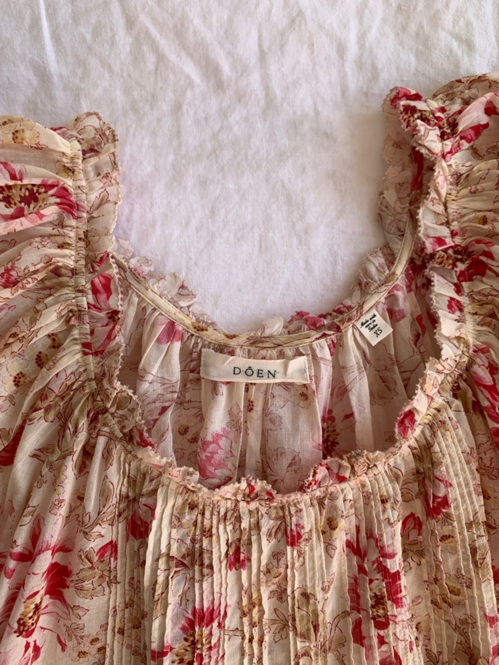 Doen Frederica Cotton Voile Pintuck Ruffle Short Sleeve Top Fleurs De Provence - Picture 8 of 11